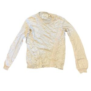 Angle of the North Cream Sweater crochet, braiding and lace appliqués